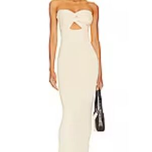 NEW WITH TAGS SNDYS Neutral Beige, Ribbed Knit Strapless Midi Dress from Revolve